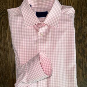 David Donahue Pink Plaid Dresss Shirt 17.5 x 34/35